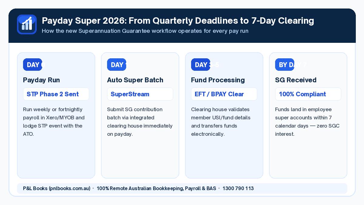 Payday Super Australia 7-day clearing workflow diagram